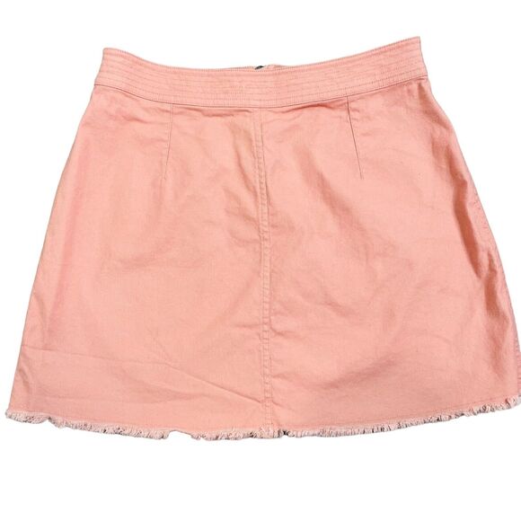 Madewell A-Line Denim Mini Skirt Size 6 High Rise Zip Up Front Cutoff Hem Peach - Picture 4 of 7